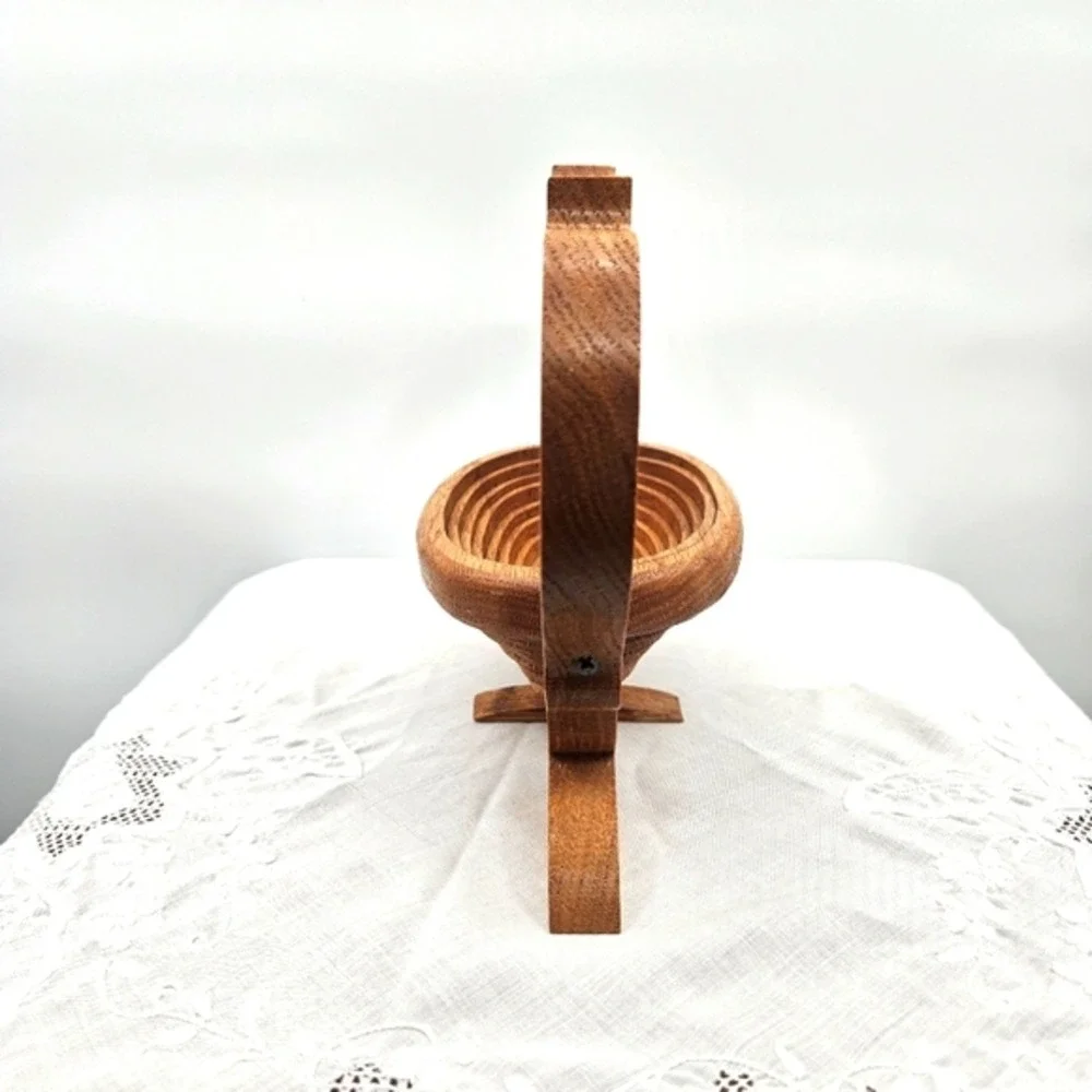 Handmade Oak Wood Teapot Folding Fruit Basket Collapsible Trivet‎ Kitchen Decor